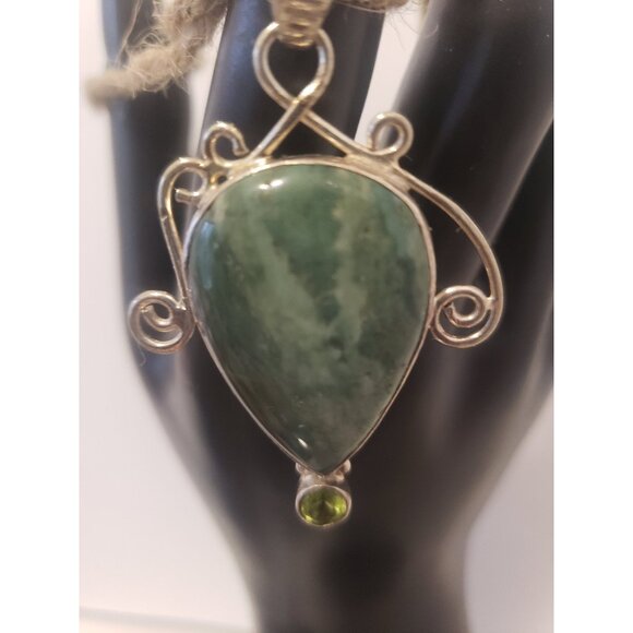Gemstone Pendant Vintage Aventurine 925 Silver Hand Made Pendan - Picture 1 of 10
